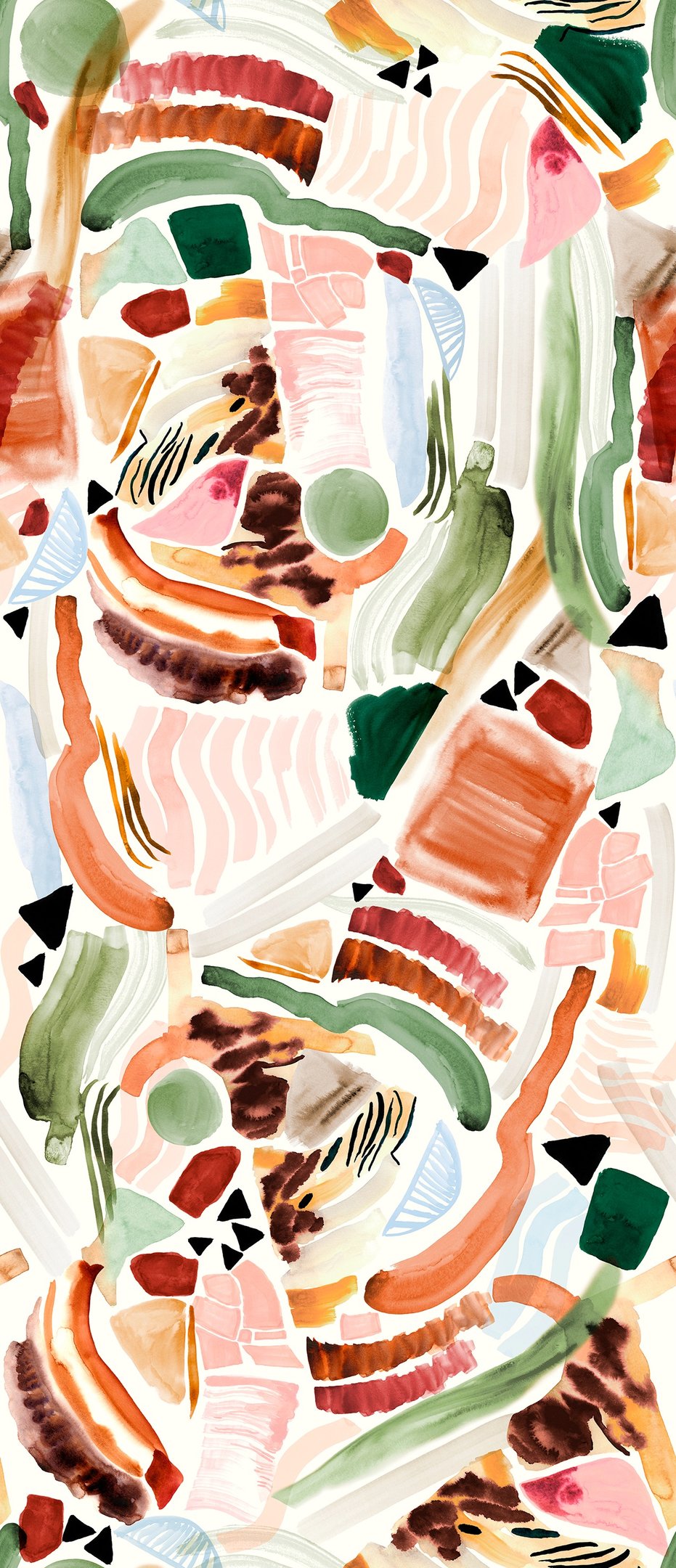 Estampa exclusiva com arte original de formas abstratas e pinceladas coloridas em aquarela