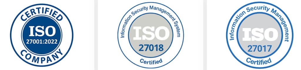 ISO 27017, ISO 27018, AND ISO 27001-2022 COMPLIANT BADGES