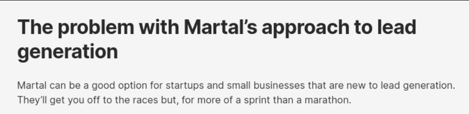 Screenshot from the article, "Martal Group for lead generation? What high volume really means"