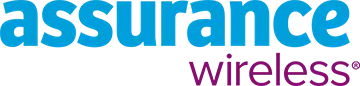 Assurance Wireless logo featuring blue and purple typography on a black background.