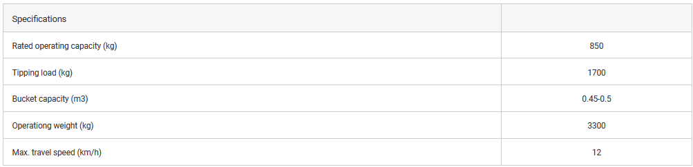 Brand New HW-JC60G Skid Steer Loader - Rated Load: 850Kg specification image