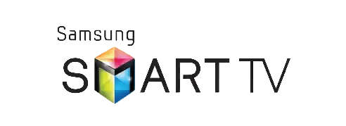 Samsung Smart TV logo featuring a colorful 3D cube icon on a black background.