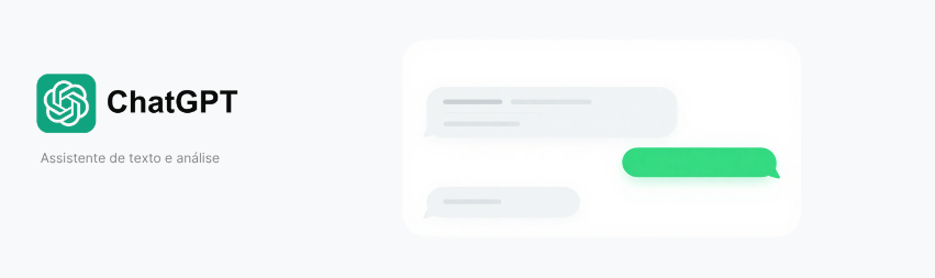Logotipo da interface do ChatGPT e balões de bate-papo mostrando uma interface de assistente de text