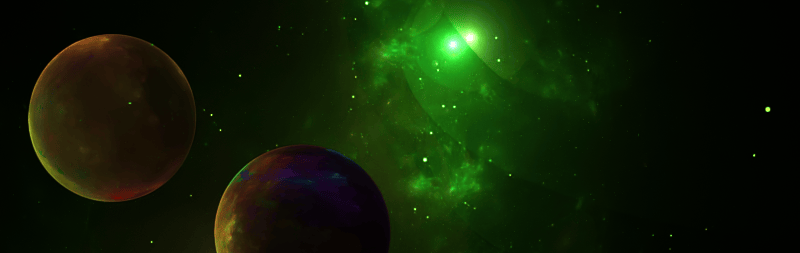A fractal flame image resembling planets in space.