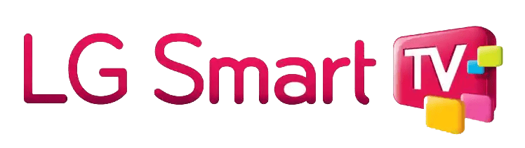 Official LG Smart TV logo featuring pink text and a 3D screen icon on a black background.