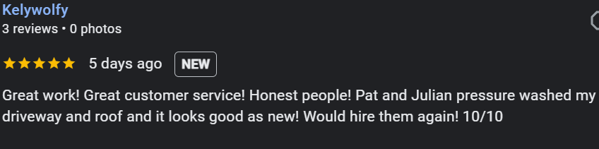 five star review pressure washing
