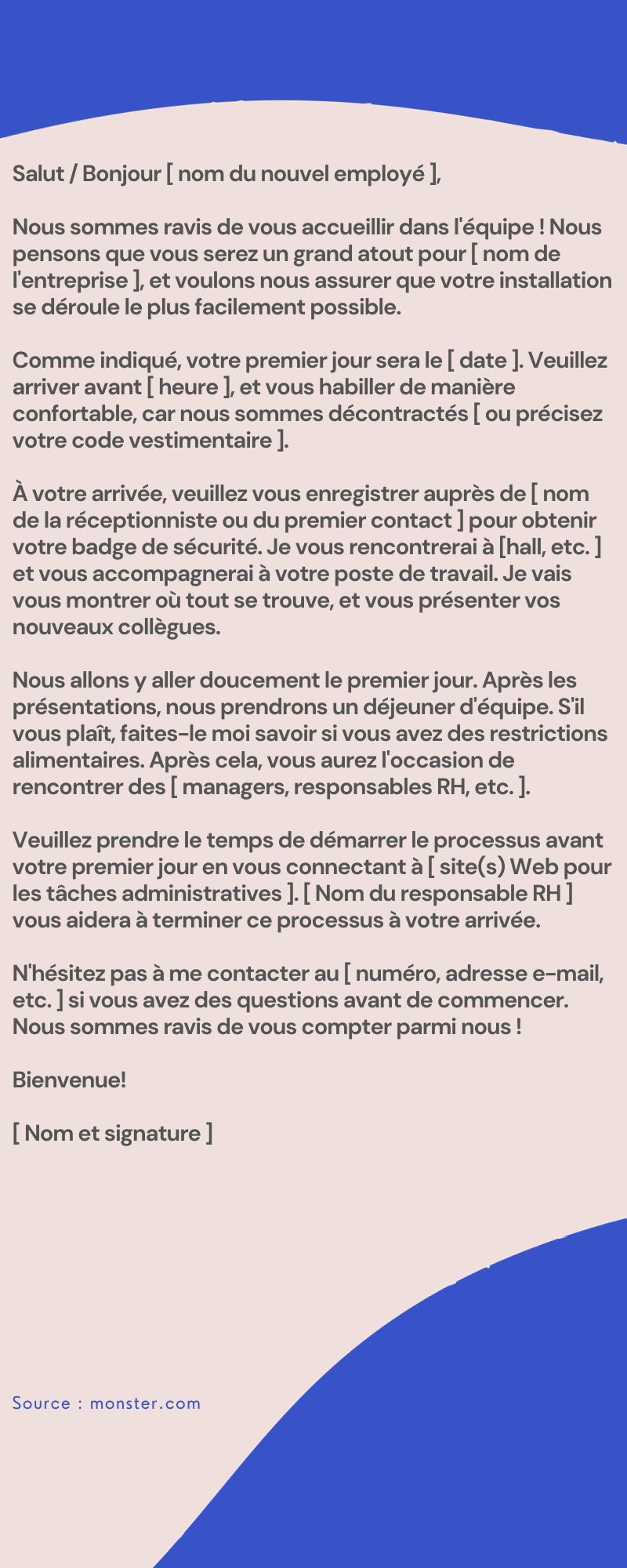 Mail type de bienvenue pour les nouveaux salariés