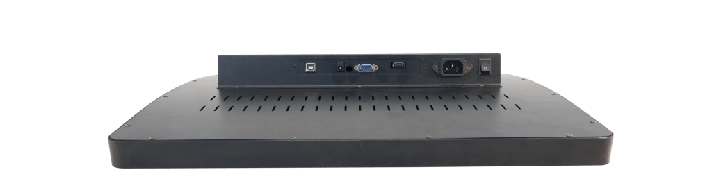 ClaraTech 43-inch 4K curved touch monitor with obvious J/C-Shape profile for custom casino gaming cabinet OEM projects.