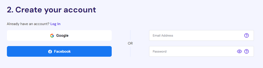 create account to create a website