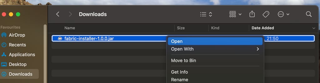 Fabric Installer on MacOS
