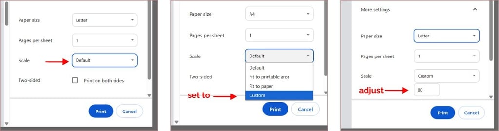 How to scale printing setup screen screenshots