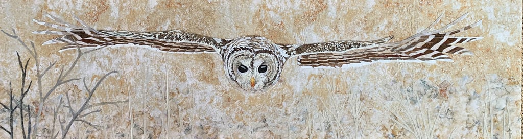 fabric collage of barred owl