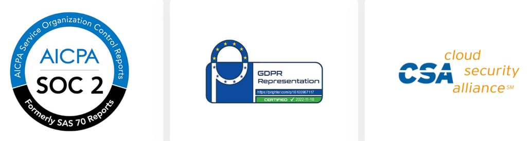 AICPA SOC 2, GDPA, and CSA Compliant badges