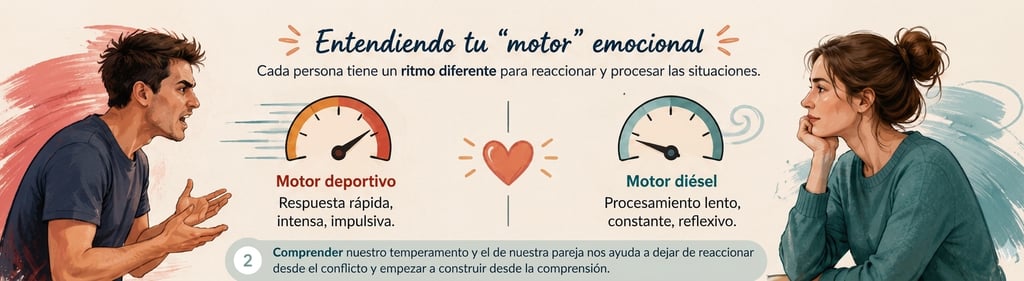 Infografía que compara la velocidad de respuesta emocional utilizando metáforas de coches deportivos