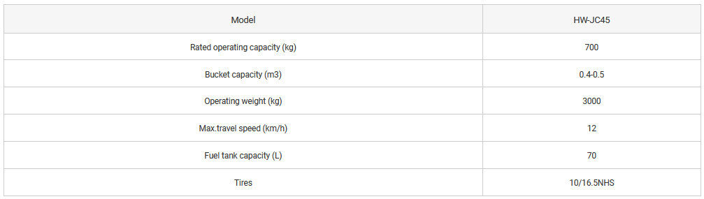 Brand New HW-JC45 Skid Steer Loader - Rated Load: 700Kg specification image