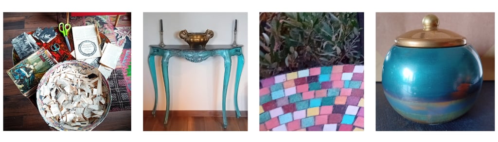 collage patines mosaïque et création d'objets décoratifs