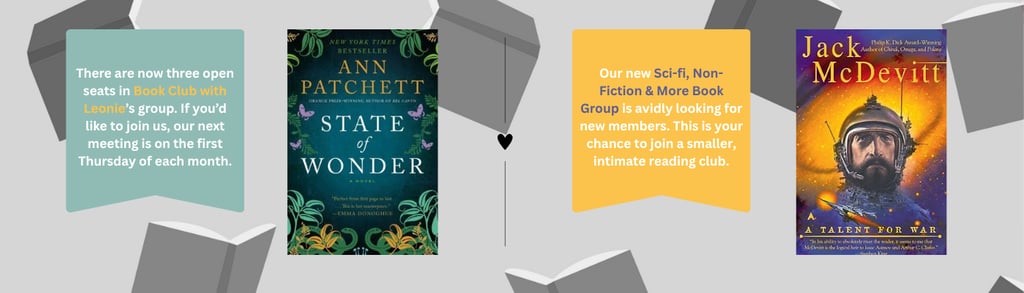 Two active book clubs ready for you to join this month!
