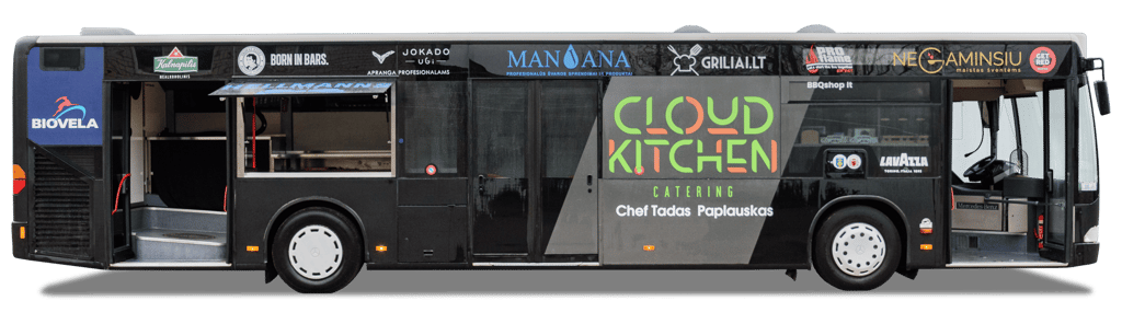 Keleivinis autobusas konvertuotas į food bus arba food truck