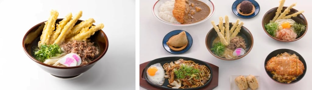 肉ごぼ天うどんをはじめ、資さんうどんの人気メニューや丼、カレーなどの料理が並ぶ写真|堺市のニュースならサカイタイムズ