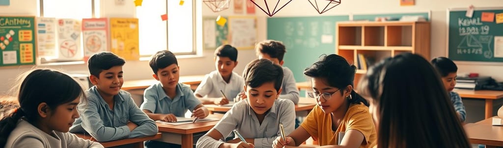 a group of children and adults sitting at desks in a classroom