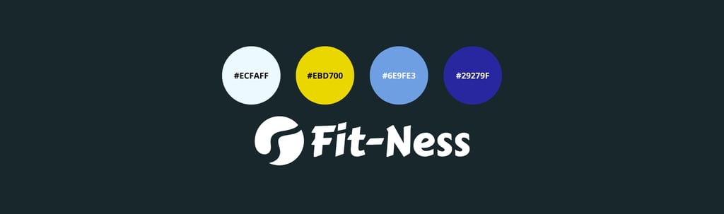 Guide de style de marque pour coach fitness montrant un logo blanc et des palettes de couleurs.