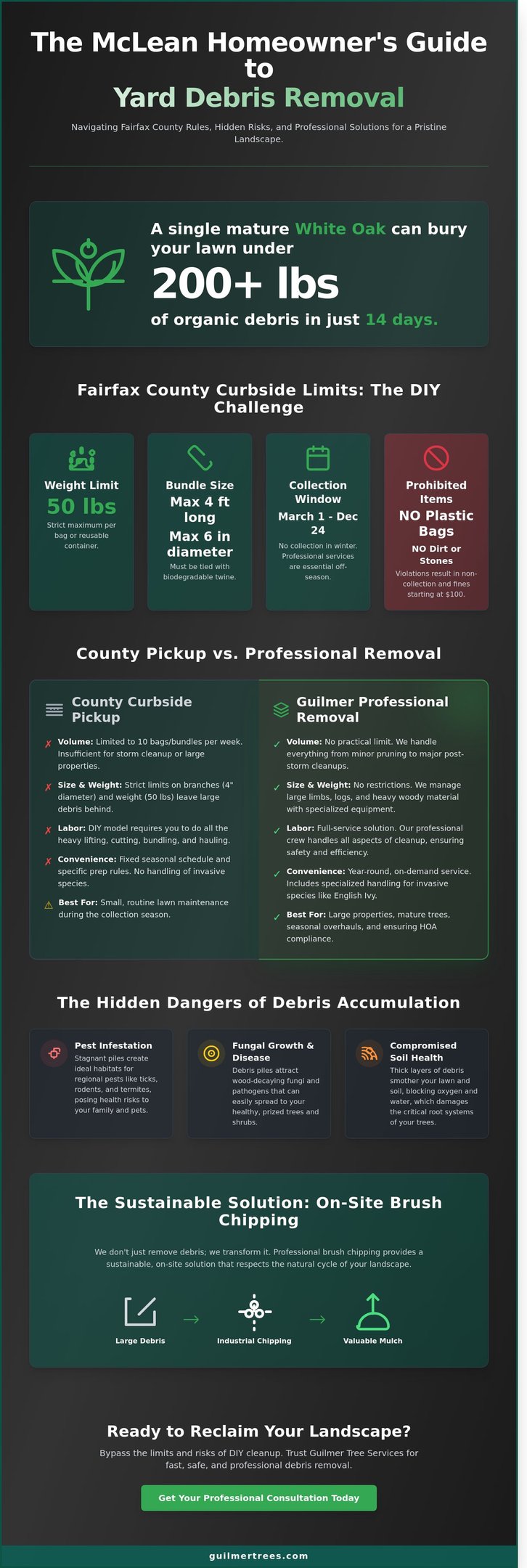 Infographic on yard debris removal in McLean, VA offering a helpful resource guide for local homeowners.