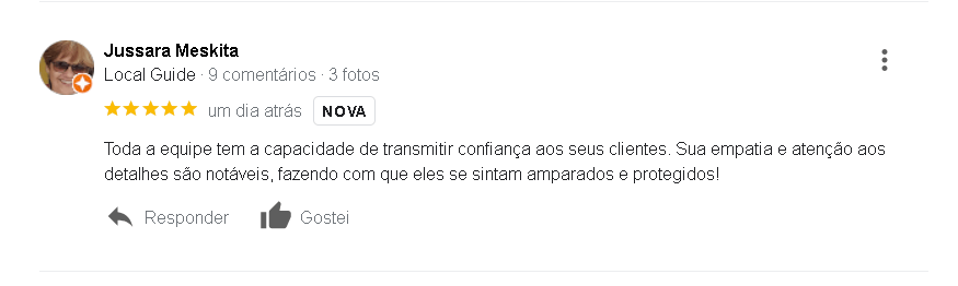 Avaliação Cinco Estrela de Cliente Google Jussara Meskita