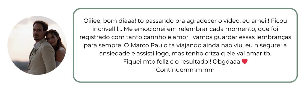 Depoimento de casal sobre a Tenório Filmes, elogiando o vídeo do casamento e agradecendo