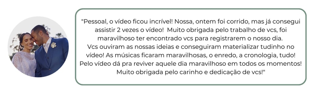 Depoimento de casal sobre a Tenório Filmes, elogiando o vídeo do casamento e agradecendo