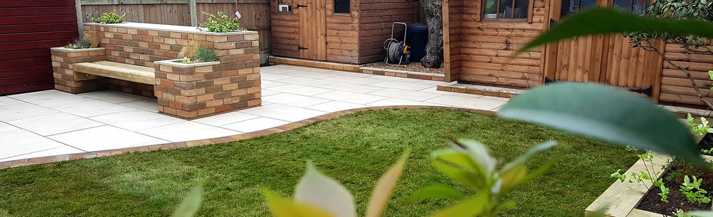Colourful Garden Makeover Brick Seating Planer Bar New Lawn