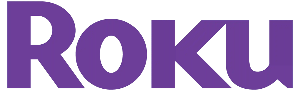 Official purple Roku logo on a black background for streaming media player services.