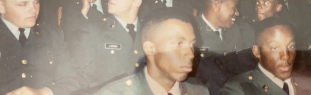 Lee A Jones in a vintage photo of US Army cadets