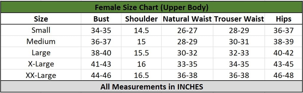 female size chart