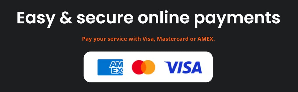 Visa Mastercard and Amex accepted