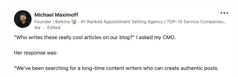 Screenshot of a LinkedIn post by Michael Maximoff