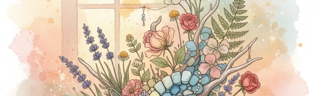 Fleurs, tesselles de mosaïque, bois flooté