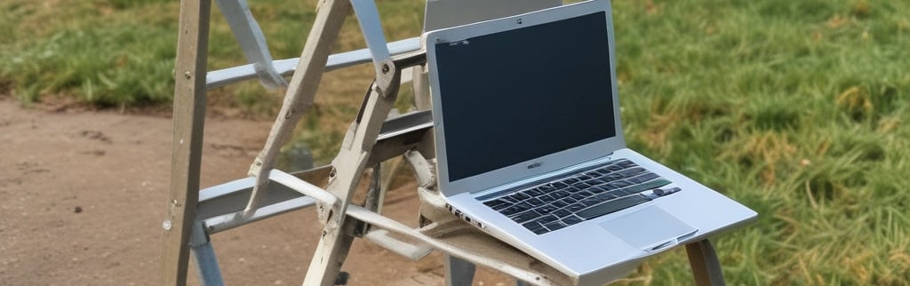 picture of laptop on old ladder