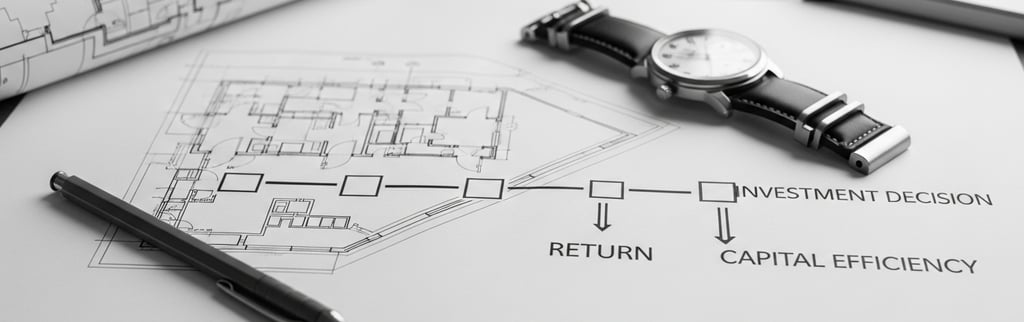 black and white editorial photograph illustrating investment decision and time in real estate. a pr