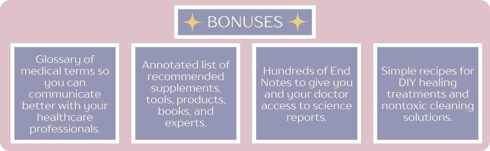 bonuses include glossary, recommended supplements, end notes, and recipes