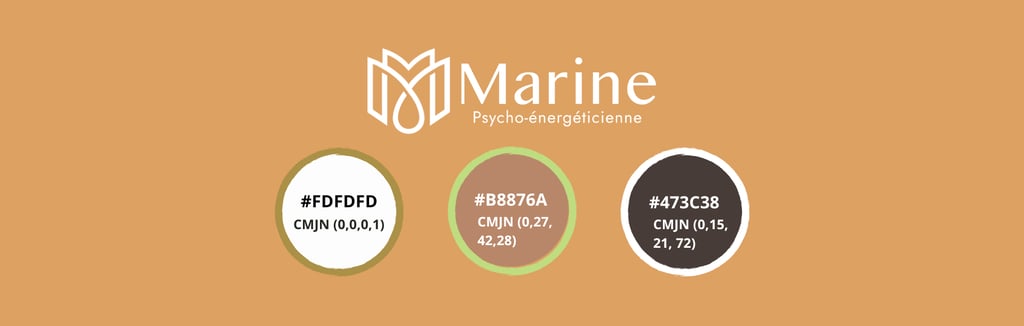 Identité de marque d'une psycho-énergéticienne avec le logo et la palette de codes couleurs.
