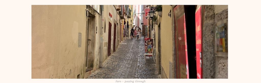 Gazing at the activity in an alley in Faro, Portugal