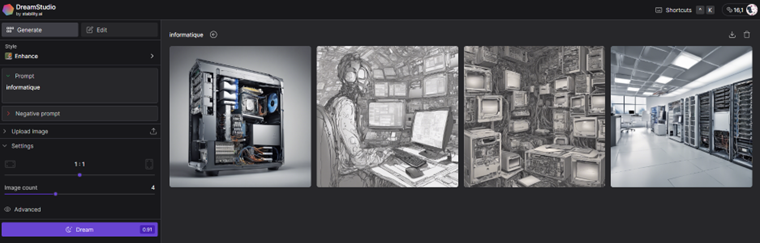 Next, provide your idea to generate a tailored image that fits your needs with Dream Studio AI.