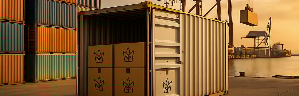a container container with a crane in the background