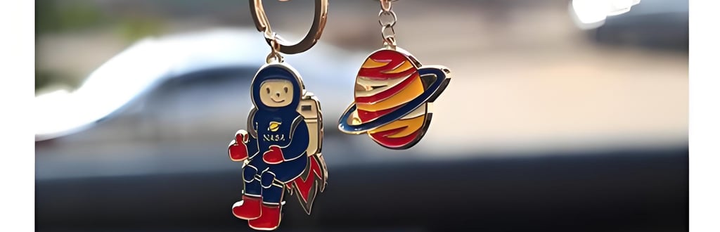 two enamel key chains