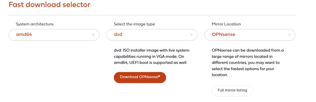 Efetuando o download do arquivo de instalação do OPNsense