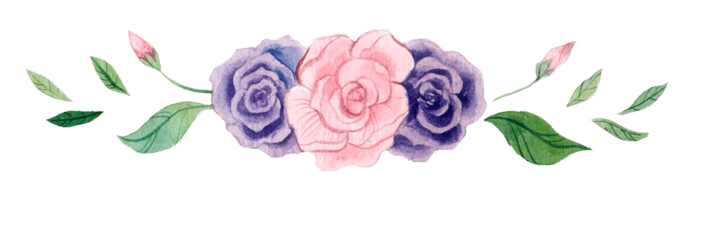 Watercolor floral bWatercolor floral border featuring pink and purple roses with green leaves on a w