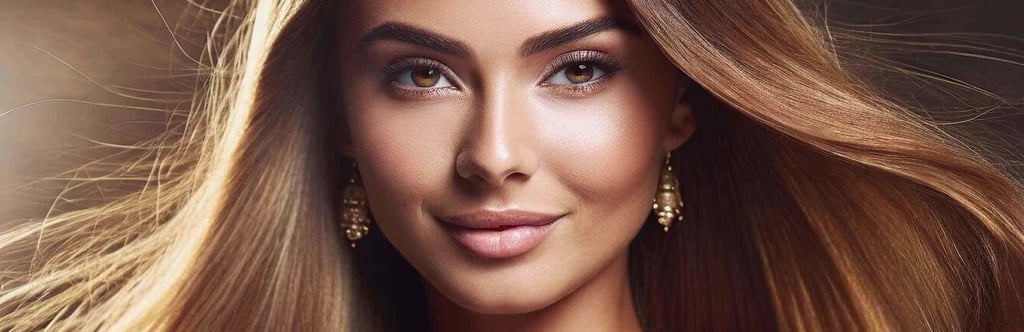a woman with long and silky hair and earrings on her face