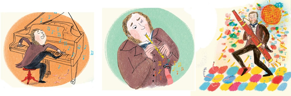 Illustration from Darwin's Super-Pooping Worm Spectacular: Darwin playing music to earthworms.