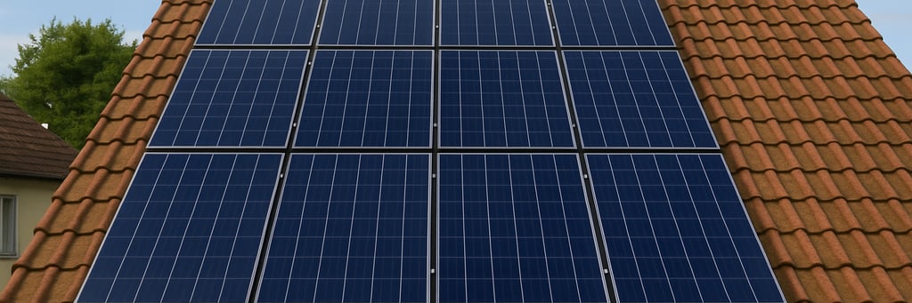 Toiture équipée de panneaux photovoltaïques propres et bien entretenus