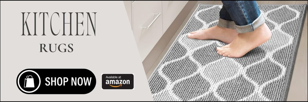 a person standing on a rug in a kitchen rug